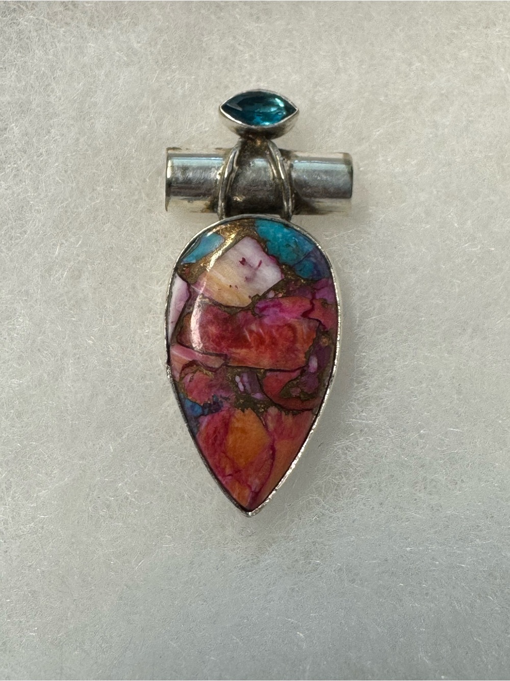 Navajo Southwestern Style Multicolor Dahlia Turquoise Pendant Sterling Silver